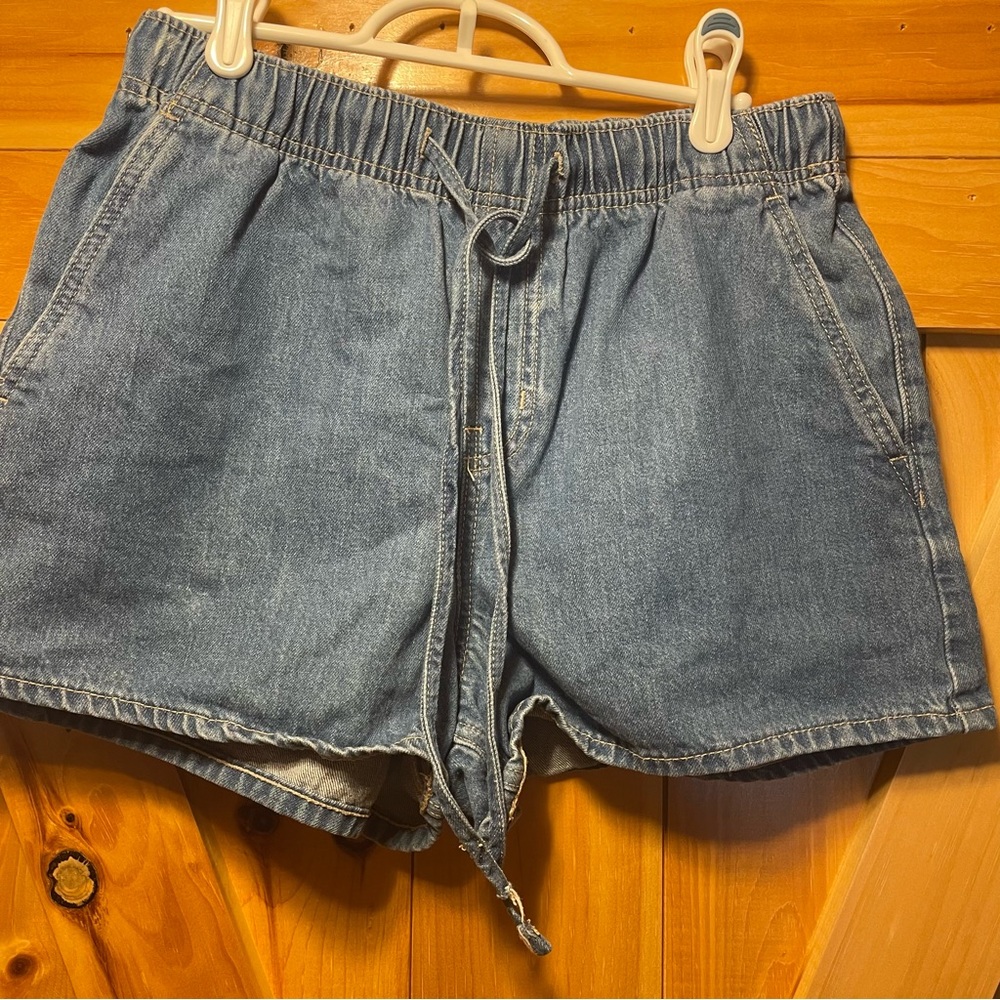 Denim Drawstring Women’s Shorts - Blue- small